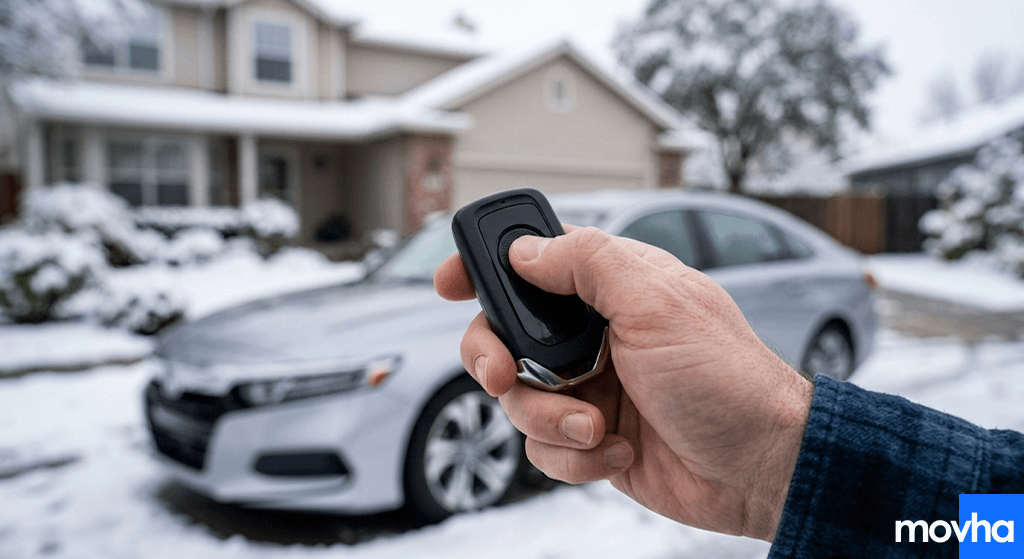 A driver pressing a key fob to demonstrate how to start honda accord with remote