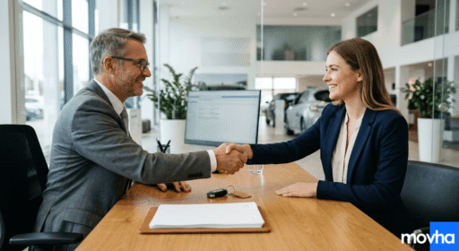 A finance manager explaining how to buy a car with no credit