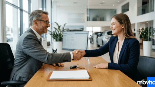 A finance manager explaining how to buy a car with no credit