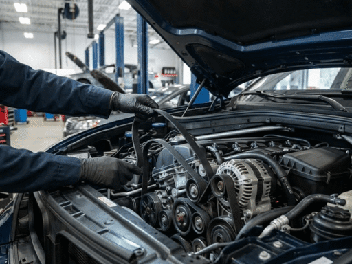A mechanic demonstrating how long does it take to replace a serpentine belt