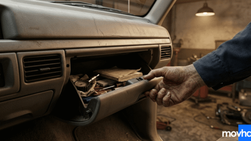 A mechanic looking in the glove box to answer where can you find rpo codes 1998 chevrolet silverado pickup