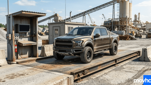A truck on a scale determining how much does a ford f 150 weigh